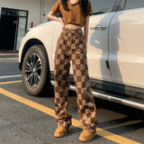 Brown Plaid High-waist Women's Pants