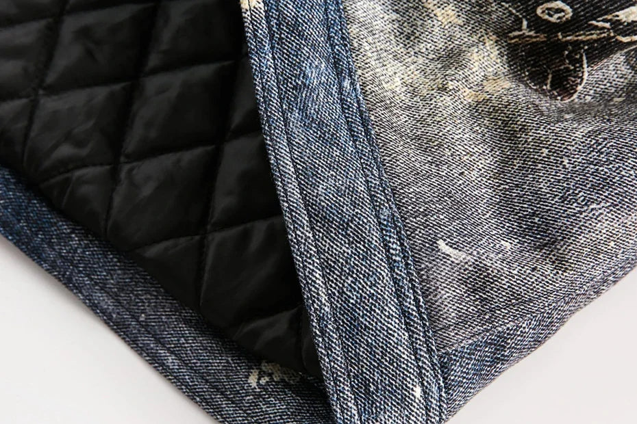 Abstract Chain Detail Denim Jacket