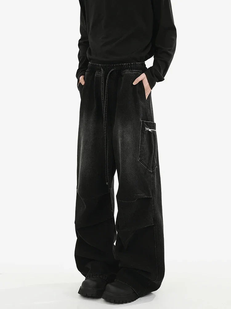 High Street Pleated Cargo Denim Jeans