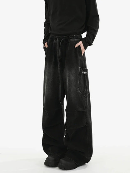 High Street Pleated Cargo Denim Jeans