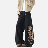 Streetwear Leopard Print Patchwork Wide Leg Jeans
