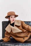 Women Warm Shearling Double Breasted Aviator Leather Jacket