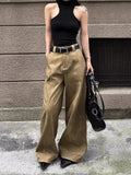 Effortless Cool Retro Khaki Wide Leg Jeans