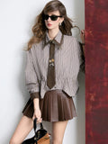 Women Asymmetric Hem With Tie Stripe Shirt
