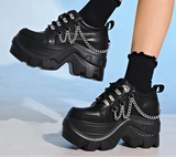 Chunky Gothic Black Chain Platform Sneakers