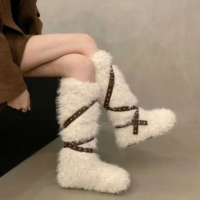Gothic Y2K Plush Furry Winter Boot
