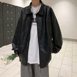 Zipper Solid Color Leather Jacket