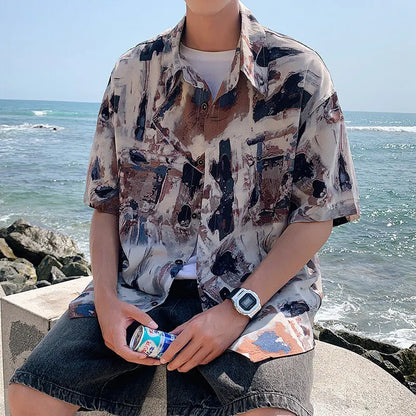 Casual Printed Loose Ice Silk Shirt
