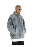 Streetwear American Style Retro Long Sleeve Denim Hoodie