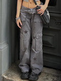 Gothic Star Graphic Denim Cargo Pants
