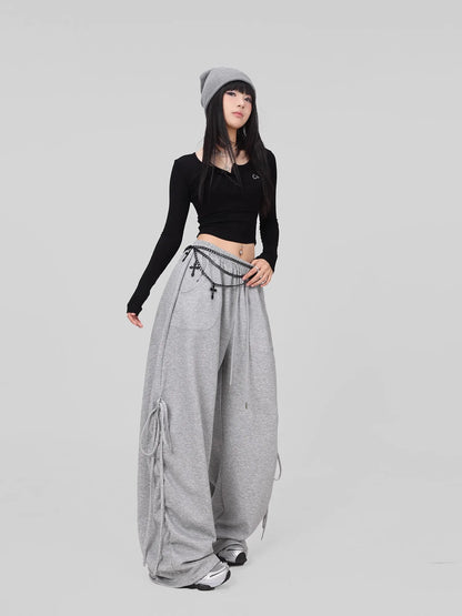 Soft Gray Drawstring Hip Hop Pants