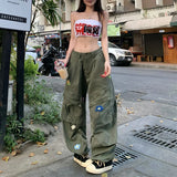 Vintage Green Flower Cargo Pants