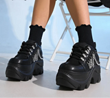 Chunky Gothic Black Chain Platform Sneakers