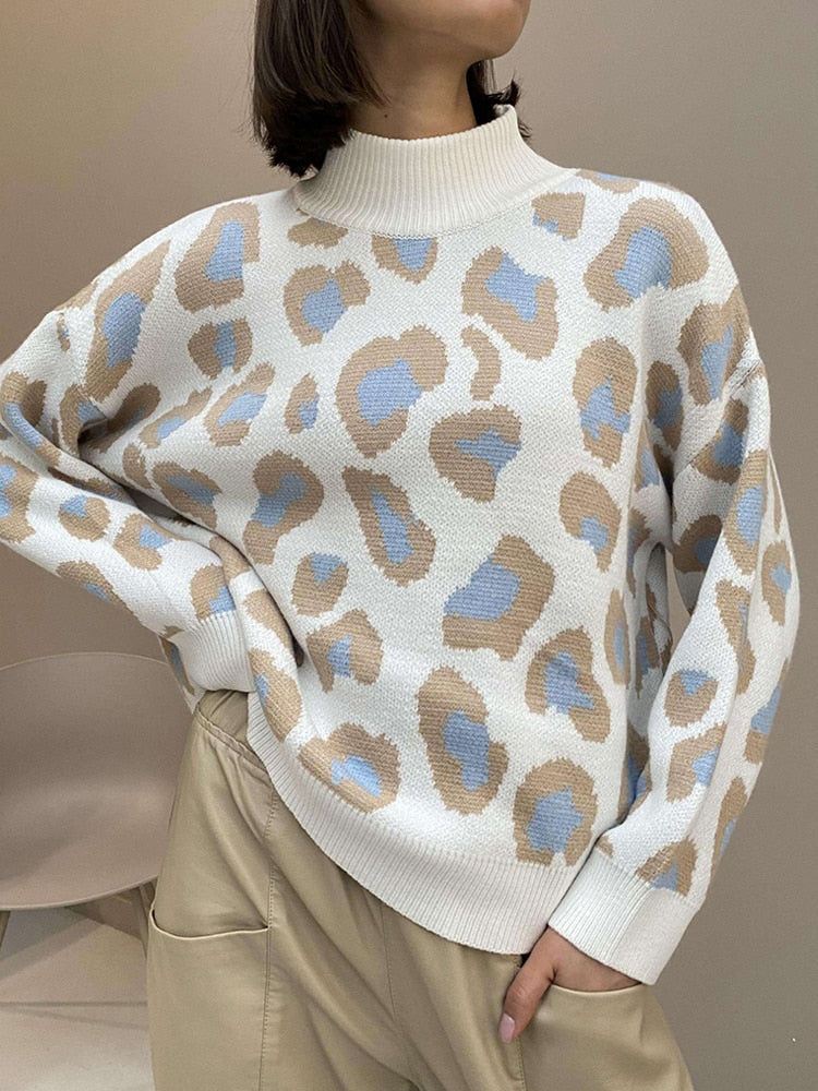 Turtleneck Leopard Women Sweater