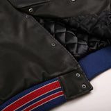 Retro Round Neck Pilot PU Leather Varsity Jacket