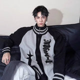 Gothic Letter Printed Star Pattern Knitted Cardigan