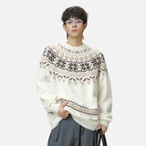 American Style Oversized Fair Isle Crewneck Sweater