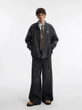 Oatmeal Melange Minimalist Stand Collar Bomber Jacket