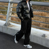 Glossy Stand Collar Cotton Padded Puffer Jacket