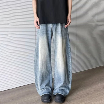 Vintage Washed Blue Textured Wide Jeans