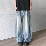 Vintage Washed Blue Textured Wide Jeans