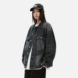Damaged Neckline Loose Denim Jacket