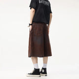 Insulated Cool Brown Washed Wide Leg Jorts