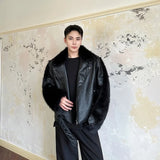 Streetwear Fur Splicing PU Leather Motorcycle Jacket