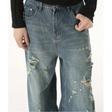 Streetwear Washed Irregular Hole Baggy Jeans