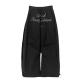 Black Chic Letters Print Parachute Sweatpants