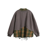 Embroidery Spliced Long Sleeve Ripped Sweatshirt