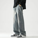 Distressed Denim Drawstring Casual Wide Leg Jeans