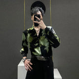 Green Contrast Print Long Sleeve Shoulder Shirt