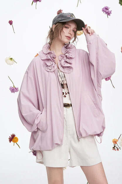 Sweet Ruffles Collar Casual Loose Jacket