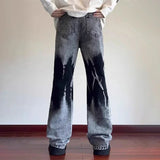 Streetwear Retro Vintage Tie Dye Patchwork Wide Jeans