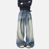 Streetwear Blue Washed High Waist Wide Leg Denim Jeans