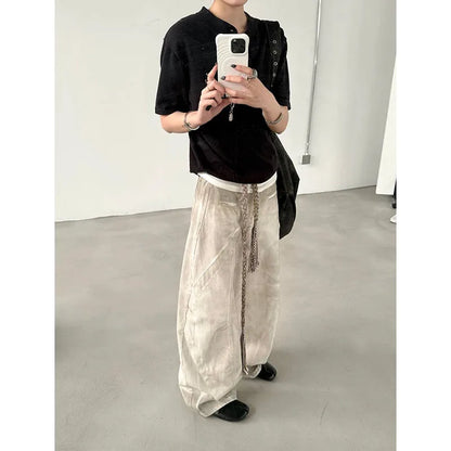 Women Trendy Vintage American Washed Wide Leg Jeans