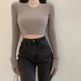 Long-Sleeve Ribbed Crop Sweater