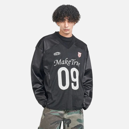 Bold Printed Mesh V-Neck Long Sleeve T-Shirt