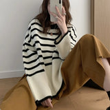 Women Chic Korean Striped Loose Knit Sweater