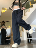 Minimal Street Fit Retro Plaid Wide Leg Sweatpants