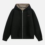 American Embroidered Loose Hooded Zip-Up Sweatshirt