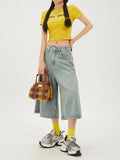 Model wearing the blue Casual Vintage Edge Shorts 