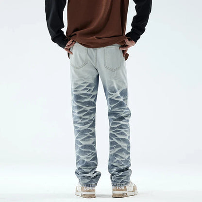 Rugged Look Gradient Blue Loose Straight Jeans