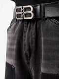 Casual Retro Black Whiskers Baggy Jeans