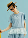 Light Blue Ruffle Hem Boho T-Shirt