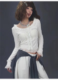 Women Spicy Lace Trim Long Sleeve T-shirt