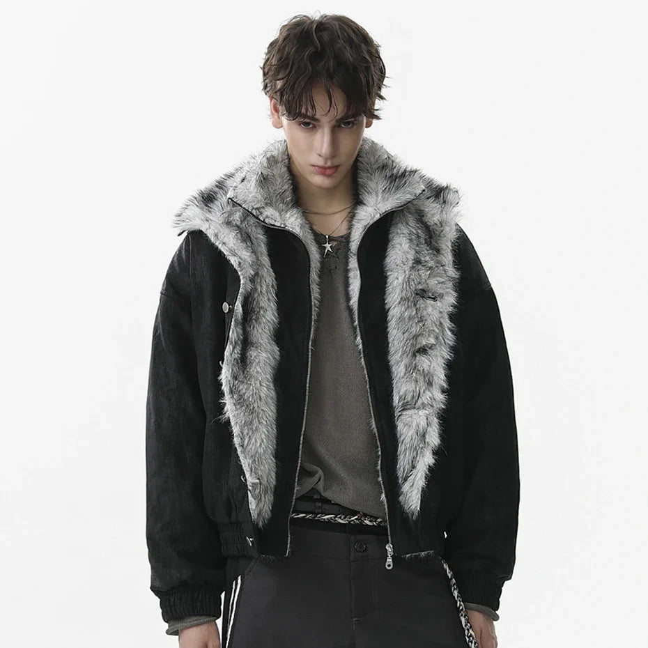 Streetwear Winter Vintage Fur Thicken Parkas Jacket