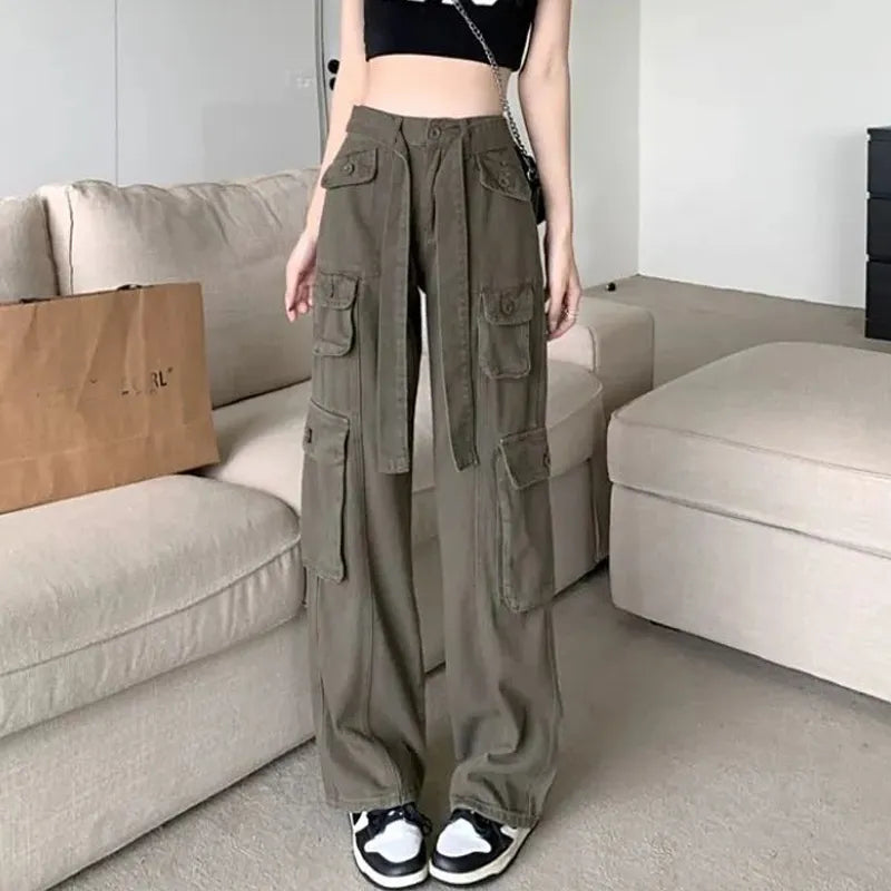 Wide-leg Belt Cargo Pants