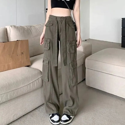 Wide-leg Belt Cargo Pants